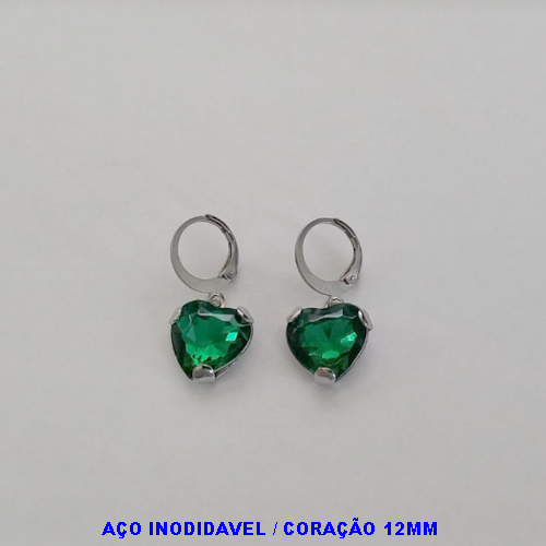 BRINCO COM ARGOLINHA DE PRESSÃO EM AÇO INOXIDAVEL CORAÇÃO COM PEDRA DE 12MM - AÇO1436
