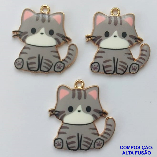 ACESSÓRIO NO BRUTO PRONTO PARA O BANHO -  (CX.129)  PINGENTE GATINHO CINZA PERSONAGEM DESENHO 22X23MM - COMPOSIÇÃO: ALTA FUSÃO - PESO TOTAL 1,7GR - BRU0002828