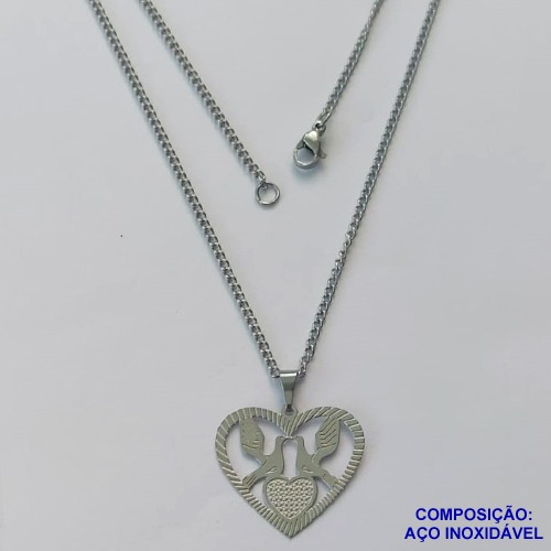 GARGANTILHA EM AÇO INOXIDÁVEL (CX89) - GARGANTILHA COM PINGENTE CORAÇÃO E ESPÍRITO SANTO 24MM - TAMANHO: 45CM - COMPOSIÇÃO: AÇO INOXIDÁVEL - AÇO1450