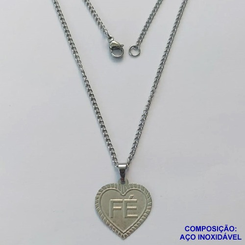 GARGANTILHA EM AÇO INOXIDÁVEL(CX89)- GARGANTILHA COM PINGENTE CORAÇÃO FÉ 18MM - TAMANHO: 45CM - COMPOSIÇÃO: AÇO INOXIDÁVEL - AÇO1451