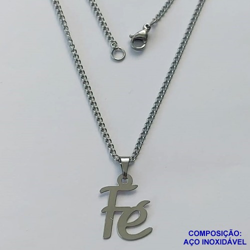 GARGANTILHA EM AÇO INOXIDÁVEL (CX89) - GARGANTILHA COM PINGENTE FÉ 13MM - TAMANHO: 45CM - COMPOSIÇÃO: AÇO INOXIDÁVEL - AÇO1456