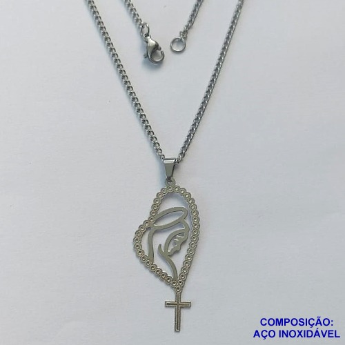 GARGANTILHA EM AÇO INOXIDÁVEL(CX89) - GARGANTILHA COM PINGENTE NOSSA SENHORA APARECIDA  16MM - TAMANHO: 45CM - COMPOSIÇÃO: AÇO INOXIDÁVEL - AÇO1457