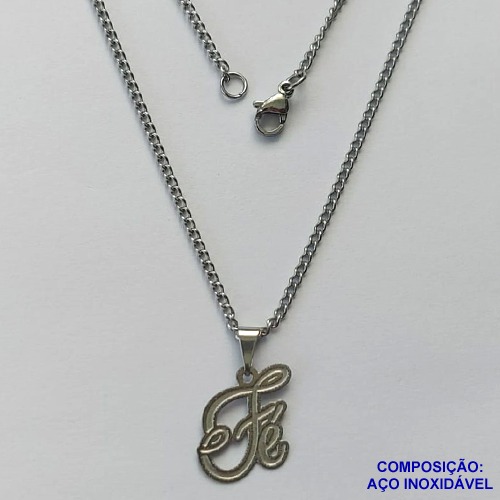 GARGANTILHA EM AÇO INOXIDÁVEL (CX89) - GARGANTILHA COM PINGENTE FÉ 12MM - TAMANHO: 45CM - COMPOSIÇÃO: AÇO INOXIDÁVEL - AÇO1458