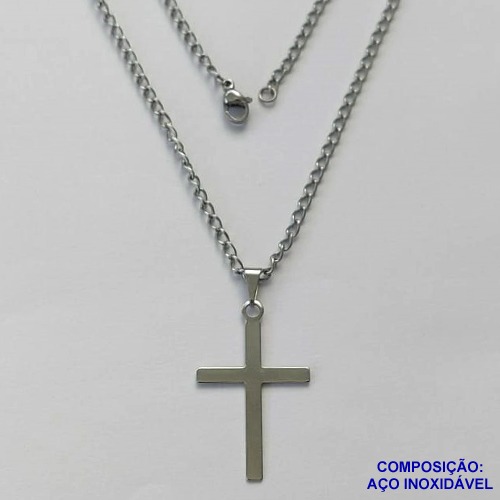 GARGANTILHA EM AÇO INOXIDÁVEL (CX89)- GARGANTILHA COM PINGENTE CRUCIFIXO LISO 19X30MM - TAMANHO: 45CM - COMPOSIÇÃO: AÇO INOXIDÁVEL - AÇO1461