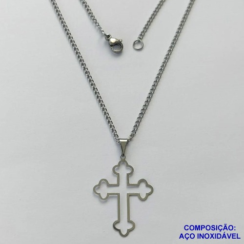 GARGANTILHA EM AÇO INOXIDÁVEL(CX89) - GARGANTILHA COM PINGENTE CRUCIFIXO VAZADO 21X28MM - TAMANHO: 45CM - COMPOSIÇÃO: AÇO INOXIDÁVEL - AÇO1462