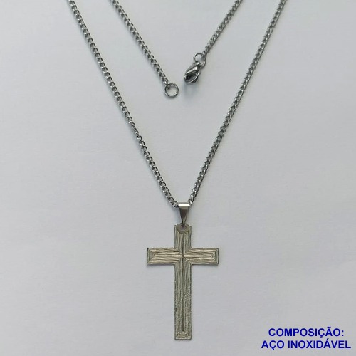 GARGANTILHA EM AÇO INOXIDÁVEL(CX89) - GARGANTILHA COM PINGENTE CRUCIFIXO DESENHADO 19X30MM - TAMANHO: 45CM - COMPOSIÇÃO: AÇO INOXIDÁVEL - AÇO1463