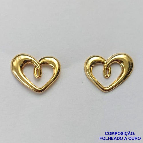 BRINCO FOLHEADO A OURO (BRJ3516) - BANHADO COM 5 MILÉSIMOS + VERNIZ DIAMOND - BRINCO DE PINO CORAÇÃO VAZADO 19MM - OURO222
