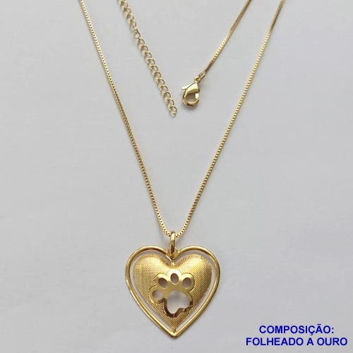 GARGANTILHA FOLHEADO A OURO (ZPG377ZD) - BANHADO COM 5 MILÉSIMOS + VERNIZ DIAMOND - GARGANTILHA COM CORRENTE VENEZIANA 45CM CORAÇÃO DESENHO PATINHA PET 24MM - OURO226