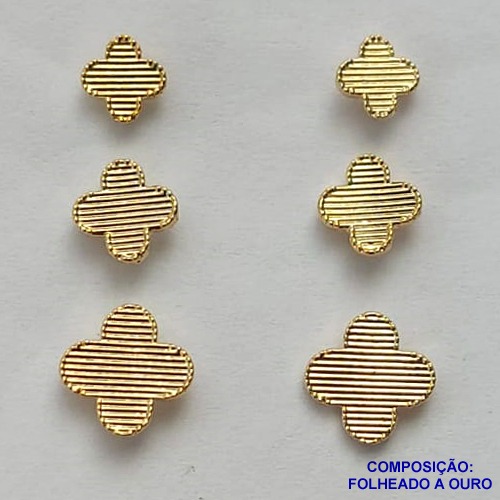 BRINCO FOLHEADO A OURO (BIJ564JSL) - BANHADO COM 5 MILÉSIMOS + VERNIZ DIAMOND -  TRIO DE BRINCO DE PINO VAN CLEFF 6/5/4MM - OURO228
