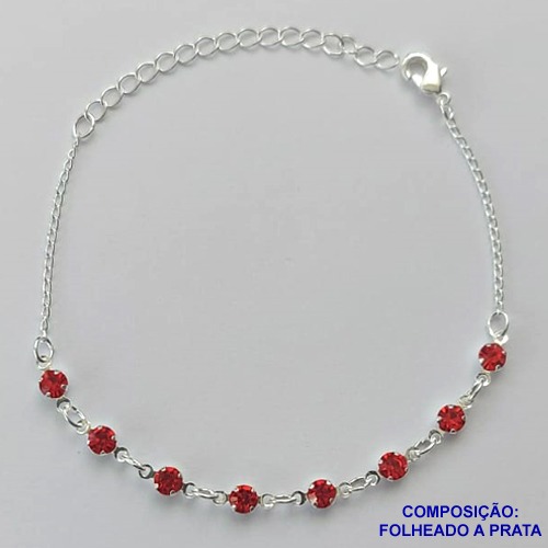 PULSEIRA FOLHEADO A PRATA COM 50 MILÉSIMOS + VERNIZ DIAMOND - PULSEIRA 15CM COM STRASS ROSA + EXTENSOR FECHO LAGOSTA PRA035