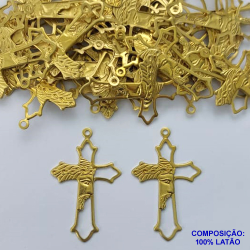ACESSÓRIO NO BRUTO PRONTO PARA O BANHO(CX88) - (3.1210) PINGENTE CRUCIFIXO VAZADO 27X43MM - COMPOSIÇÃO: 100% LATÃO - PESO TOTAL 1,1GR - BRU0002838