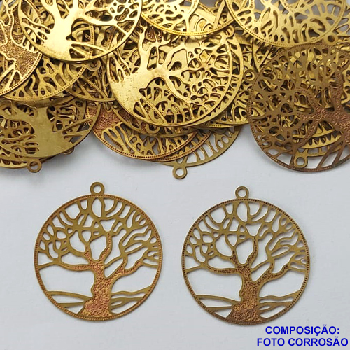 ACESSÓRIO NO BRUTO PRONTO PARA O BANHO(CX88) - (E0013) ÁRVORE DA VIDA EM FOTO CORROSÃO 29MM - PESO 1,1GR - COMPOSIÇÃO: 100% LATÃO - BRU0002845