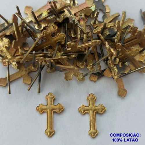 BRINCO NO BRUTO PRONTO PARA O BANHO(CX90) - (2563) BRINCO DE PINO CRUCIFIXO 9X15MM - COMPOSIÇÃO: 100% LATÃO - PESO TOTAL 0,7GR - BRU13559