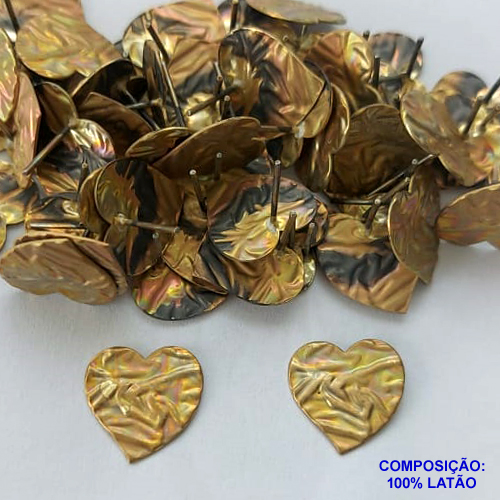 BRINCO NO BRUTO PRONTO PARA O BANHO(CX90) - (5021) BRINCO DE PINO CORAÇÃO MARTELADO 14X14MM - COMPOSIÇÃO: 100% LATÃO - PESO TOTAL 1GR - BRU13560