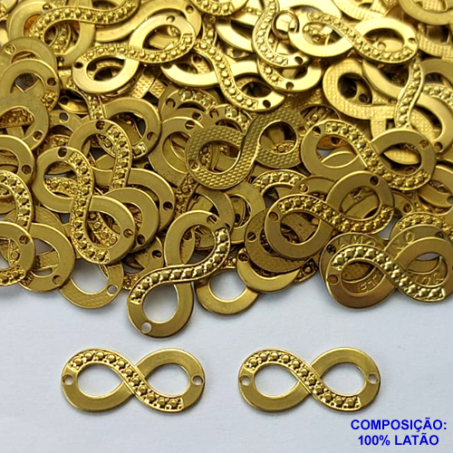 ACESSÓRIO NO BRUTO PRONTO PARA O BANHO(CX94) - (1519) PINGENTE INFINITO 10X22MM COM DOIS FUROS - COMPOSIÇÃO: 100% LATÃO - PESO TOTAL 0,5GR - BRU13566