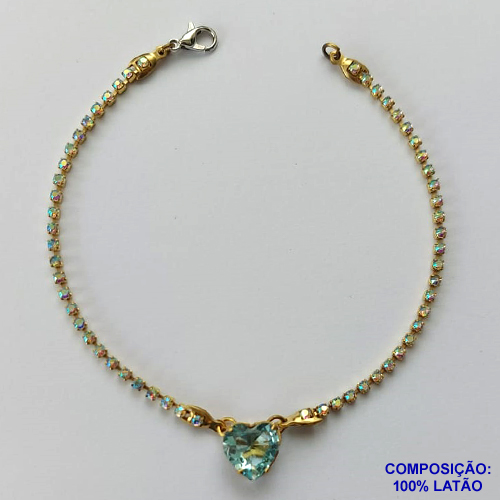 PULSEIRA NO BRUTO PRONTO PARA O BANHO(CX90) - PULSEIRA COM STRASS E CORAÇÃO COM ZIRCÔNIA - TAMANHO 18CM - PESO 2,9GR - FECHO LAGOSTA - BRU13571