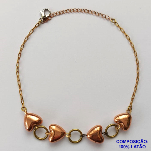PULSEIRA NO BRUTO PRONTO PARA O BANHO(CX90) - PULSEIRA COM CORAÇÕES DUPLO - TAMANHO 18CM - PESO 3,3GR - FECHO LAGOSTA - BRU13572