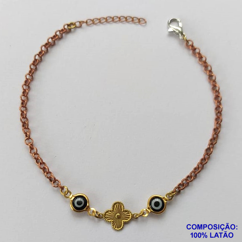 PULSEIRA NO BRUTO PRONTO PARA O BANHO(CX90) - PULSEIRA COM OLHOS GREGOS E PINGENTE TIPO VAN CLEFF - TAMANHO 18CM - PESO 2,8GR - FECHO LAGOSTA - BRU13574