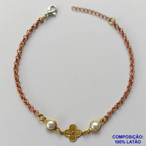 PULSEIRA NO BRUTO PRONTO PARA O BANHO (CX90)- PULSEIRA COM PÉROLAS E PINGENTE TIPO VAN CLEFF - TAMANHO 18CM - PESO 2,6GR - FECHO LAGOSTA - BRU13575