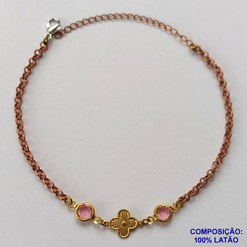 PULSEIRA NO BRUTO PRONTO PARA O BANHO(CX90) - PULSEIRA COM STRASS E PINGENTE TIPO VAN CLEEF - TAMANHO 18CM - PESO 1,6GR - FECHO LAGOSTA - BRU13577