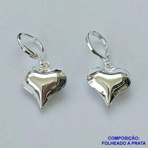 BRINCO FOLHEADA A PRATA COM 50 MILÉSIMOS + VERNIZ DIAMOND -  BRINCO ARGOLA DE PRESSÃO CORAÇÃO LISO 14MM PRA084