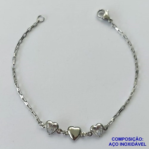 PULSEIRA EM AÇO INOXIDÁVEL - (ACO1012) - PULSEIRA COM CORAÇÃO EM ZIRCÔNIA LILÁS - TAMANHO 17CM - FECHO LAGOSTA - COMPOSIÇÃO: AÇO INOXIDÁVEL - AÇO1473