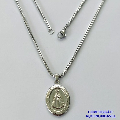 GARGANTILHA EM AÇO INOXIDÁVEL(CX89) - (ACO1035) - GARGANTILHA (1035) PINGENTE NOSSA SENHORA APARECIDA 17MM(E0945)- TAMANHO 50CM - FECHO LAGOSTA - COMPOSIÇÃO: AÇO INOXIDÁVEL - AÇO1475