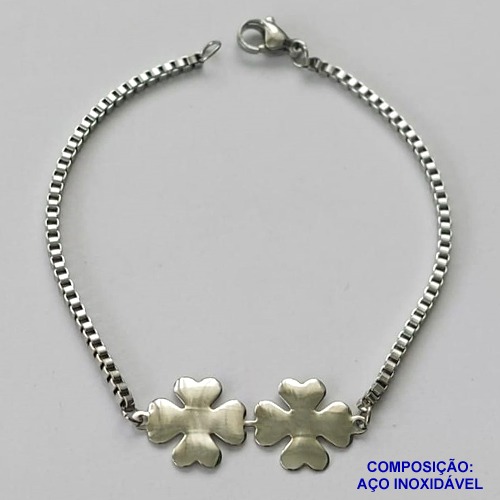 PULSEIRA EM AÇO INOXIDÁVEL  (CX89)- (ACO1035) - PULSEIRA COM TREVO LISO 12MM- TAMANHO 17CM - FECHO LAGOSTA - COMPOSIÇÃO: AÇO INOXIDÁVEL - AÇO1480