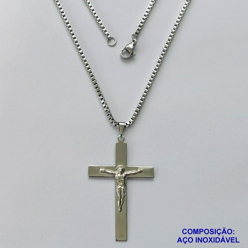 GARGANTILHA EM AÇO INOXIDÁVEL(CX89) - (ACO1035) - GARGANTILHA (1035) PINGENTE CRUCIFIXO IMAGEM JESUS CRISTO 28X43MM (E1310)- TAMANHO 50CM - FECHO LAGOSTA - COMPOSIÇÃO: AÇO INOXIDÁVEL - AÇO1481