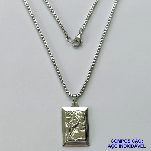 GARGANTILHA EM AÇO INOXIDÁVEL(CX89) - (ACO1035) - GARGANTILHA (1035) PINGENTE JESUS CRISTO 16X25MM (E1261/2)- TAMANHO 50CM - FECHO LAGOSTA - COMPOSIÇÃO: AÇO INOXIDÁVEL - AÇO1482