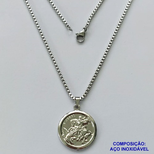 GARGANTILHA EM AÇO INOXIDÁVEL(CX89) - (ACO1035) - GARGANTILHA (1035) PINGENTE SÃO JORGE 22MM (E0937)- TAMANHO 50CM - FECHO LAGOSTA - COMPOSIÇÃO: AÇO INOXIDÁVEL - AÇO1484