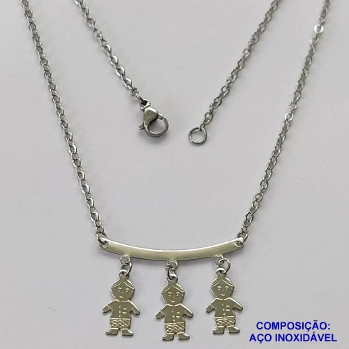 GARGANTILHA EM AÇO INOXIDÁVEL - (ACO03C) - GARGANTILHA PINGENTE CANGA 3 MENINOS - TAMANHO 45CM - FECHO LAGOSTA - COMPOSIÇÃO: AÇO INOXIDÁVEL - AÇO1488