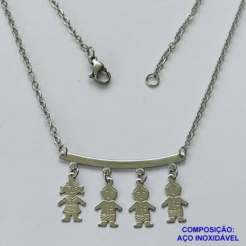 GARGANTILHA EM AÇO INOXIDÁVEL - (ACO03C) - GARGANTILHA PINGENTE CANGA 1 MENINA E  3 MENINO - TAMANHO 45CM - FECHO LAGOSTA - COMPOSIÇÃO: AÇO INOXIDÁVEL - AÇO1491