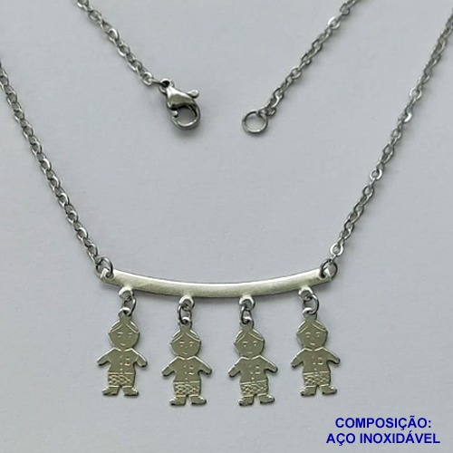 GARGANTILHA EM AÇO INOXIDÁVEL - (ACO03C) - GARGANTILHA PINGENTE CANGA 4 MENINOS  - TAMANHO 45CM - FECHO LAGOSTA - COMPOSIÇÃO: AÇO INOXIDÁVEL - AÇO1492