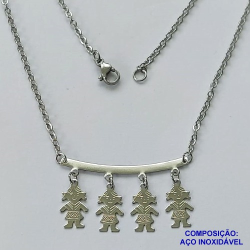 GARGANTILHA EM AÇO INOXIDÁVEL - (ACO03C) - GARGANTILHA PINGENTE CANGA 4 MENINAS - TAMANHO 45CM - FECHO LAGOSTA - COMPOSIÇÃO: AÇO INOXIDÁVEL - AÇO1493