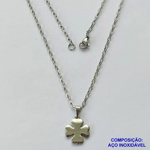 GARGANTILHA EM AÇO INOXIDÁVEL(CX89) - GARGANTILHA PINGENTE TREVO 12MM - TAMANHO 50CM - FECHO LAGOSTA - COMPOSIÇÃO: AÇO INOXIDÁVEL - AÇO1499
