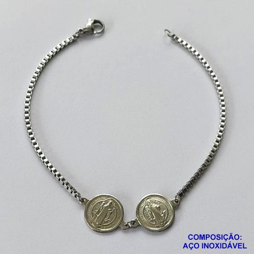 PULSEIRA EM AÇO INOXIDÁVEL (CX89) - PINGENTE SÃO BENTO 12MM - TAMANHO - 19CM - COMPOSIÇÃO: AÇO INOXIDÁVEL - AÇO1502