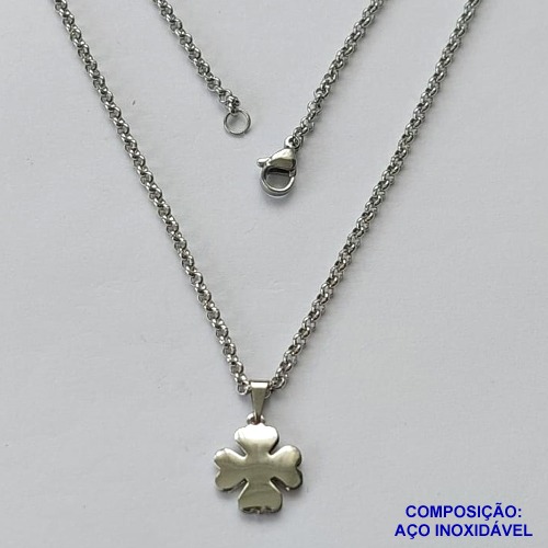 GARGANTILHA EM AÇO INOXIDÁVEL (CX89) (AÇO1358) -  GARGANTILHA COM PINGENTE TREVO 12MM- TAMANHO - 50CM -  + EXTENSOR COMPOSIÇÃO: AÇO INOXIDÁVEL - AÇO1504