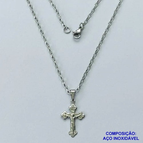 GARGANTILHA EM AÇO INOXIDÁVEL (CX89) -  GARGANTILHA (E0166) COM PINGENTE CRUCIFIXO 13X20MM- TAMANHO - 50CM -  + EXTENSOR COMPOSIÇÃO: AÇO INOXIDÁVEL - AÇO1505