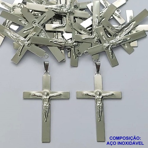 PINGENTE EM AÇO INOXIDÁVEL (CX89) -  GARGANTILHA (E1310) CRUCIFIXO IMAGEM JESUS CRISTO 28X40MM- COMPOSIÇÃO: AÇO INOXIDÁVEL - AÇO1507