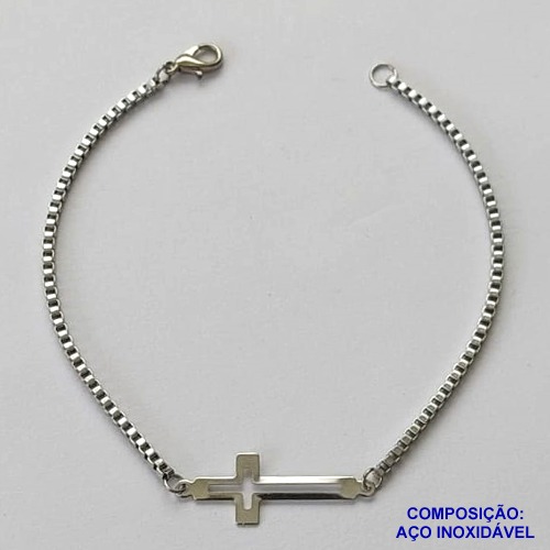 PULSEIRA EM AÇO INOXIDÁVEL (CX89) (AÇO1035) - PULSEIRA EM AÇO INOXÍDAVEL (E1303) CRUCIFIXO - TAMANHO- 19CM - COMPOSIÇÃO: AÇO INOXIDÁVEL - AÇO1508