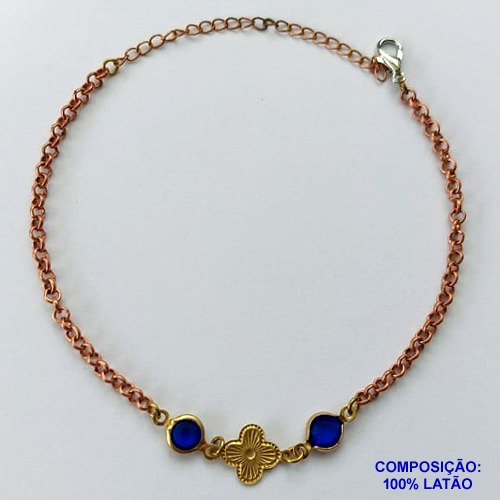PULSEIRA NO BRUTO PRONTO PARA O BANHO(CX90) - PULSEIRA VAN CLEFF  E PEDRAS CRISTAIS AZUIS- TAMANHO 18CM - PESO 3,2GR - FECHO LAGOSTA - BRU13582