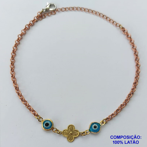 PULSEIRA NO BRUTO PRONTO PARA O BANHO(CX94) - PULSEIRA TIPO VAN CLEFF COM OLHOS GREGOS - TAMANHO 18CM - PESO 2,5GR - FECHO LAGOSTA - BRU13591