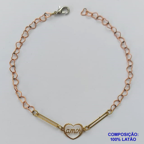 PULSEIRA NO BRUTO PRONTO PARA O BANHO(CX94)- PULSEIRA CORAÇÃO VAZADO AMOR - TAMANHO 18CM - PESO 2,1GR - FECHO LAGOSTA - BRU13594