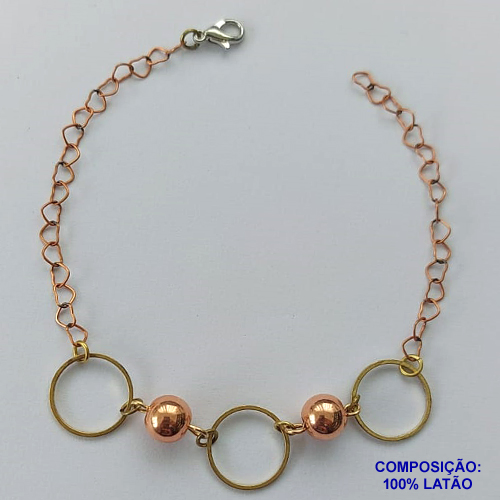 PULSEIRA NO BRUTO PRONTO PARA O BANHO(CX92) - PULSEIRA CÍRCULOS VAZADOS - TAMANHO 18CM - PESO 2,3GR - FECHO LAGOSTA - BRU13595