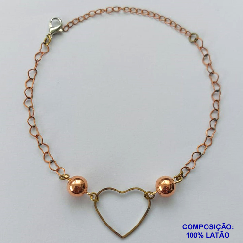 PULSEIRA NO BRUTO PRONTO PARA O BANHO (CX94)- PULSEIRA CORAÇÃO VAZADO - TAMANHO 18CM - PESO 2,3GR - FECHO LAGOSTA - BRU13596