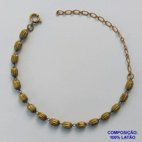PULSEIRA NO BRUTO PRONTO PARA BANHO (CX94)- CORRENTE DE BOLINHAS DE 4MM EM LATÃO - TAMANHO 18CM+EXTENSOR - PESO TOTAL  3,7GR - BRU13599