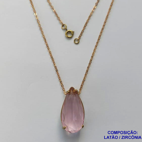 GARGANTILHA NO BRUTO PRONTO PARA BANHO(CX94) - CORRENTE CADEADO 45CM + EXTENSOR COM PINGENTE ZIRCÔNIA ROSA 15X30MM - PESO: 7GR - BRU13602