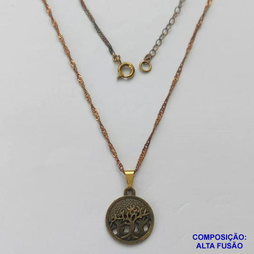 GARGANTILHA NO BRUTO PRONTO PARA BANHO(CX92) - CORRENTE SINGAPURA 45CM + EXTENSOR COM PINGENTE EM ALTA FUSÃO ÁRVORE DA VIDA - PESO: 2,3GR - BRU13608