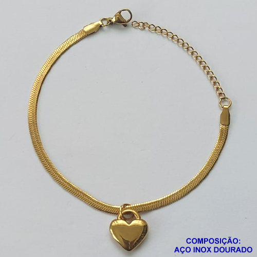 PULSEIRA EM AÇO INOXIDÁVEL DOURADA - (LB359002) PULSEIRA COM PINGENTE CORAÇÃO DUPLO 13MM - TAMANHO: 18CM + EXTENSOR - COMPOSIÇÃO: AÇO INOXIDÁVEL - AÇO1511